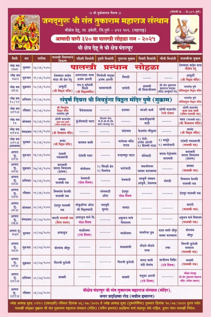 Sant Tukarma Maharaj Palkhi Route and Schedule 2025